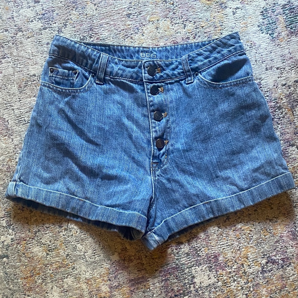 BDG Blue High-Rise Button-Front Jean Shorts